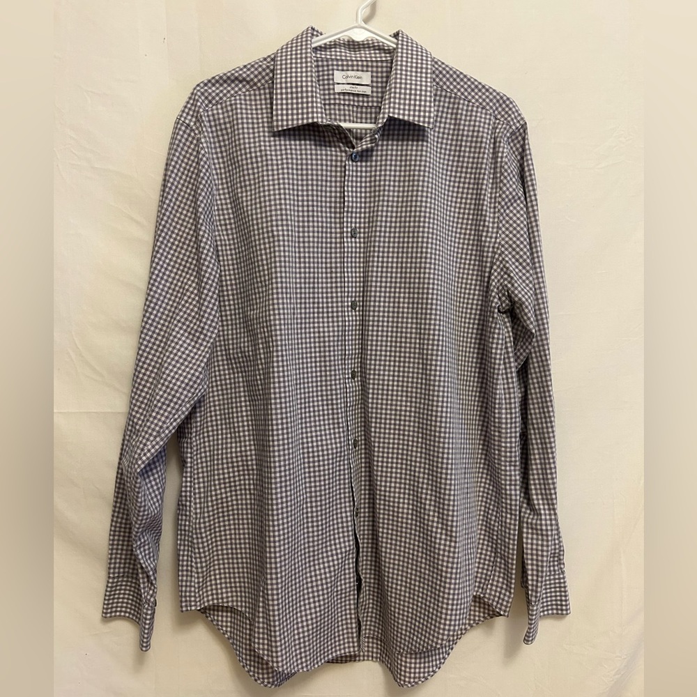 Calvin Klein Purple‎ Checkered No Iron Dress Shirt Size 16 1/2
